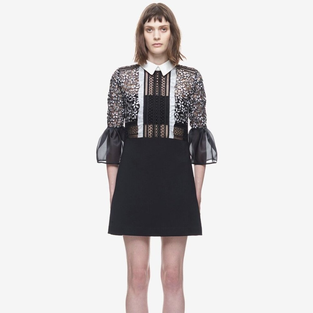 NWT Self-Portrait Bell Sleeve Shift Dress with Collar UK 6 US 2